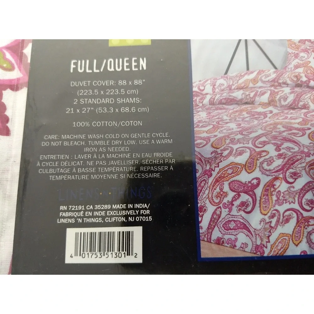 Attitude Paisley Duvet‎ Cover & Shams Set Full Queen 100% Cotton Pink White NIP